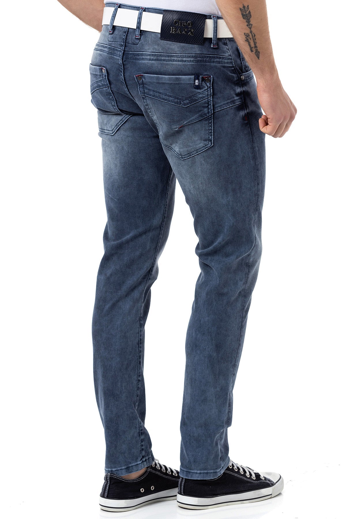 CD811 Men's straight jeans with trendy decorative stitching