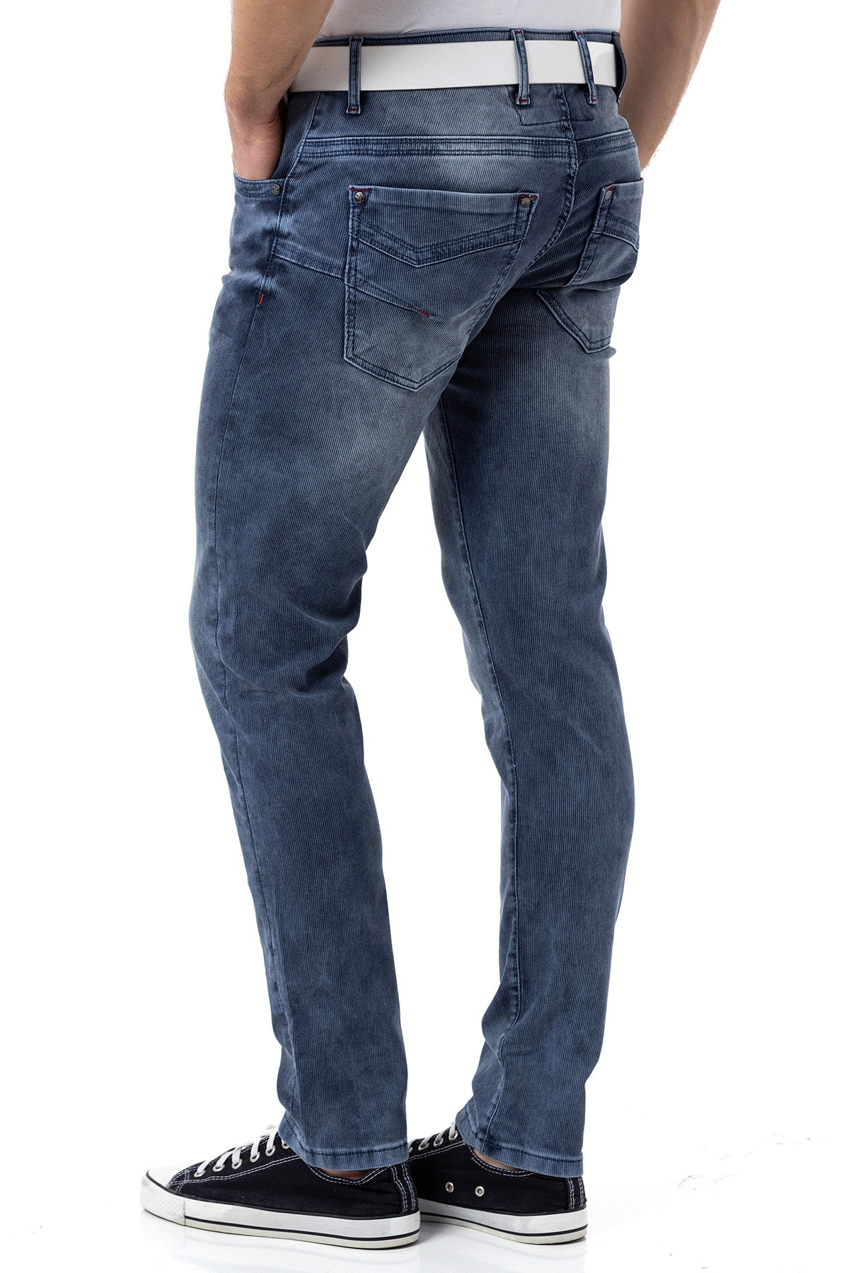 CD811 Men's straight jeans with trendy decorative stitching