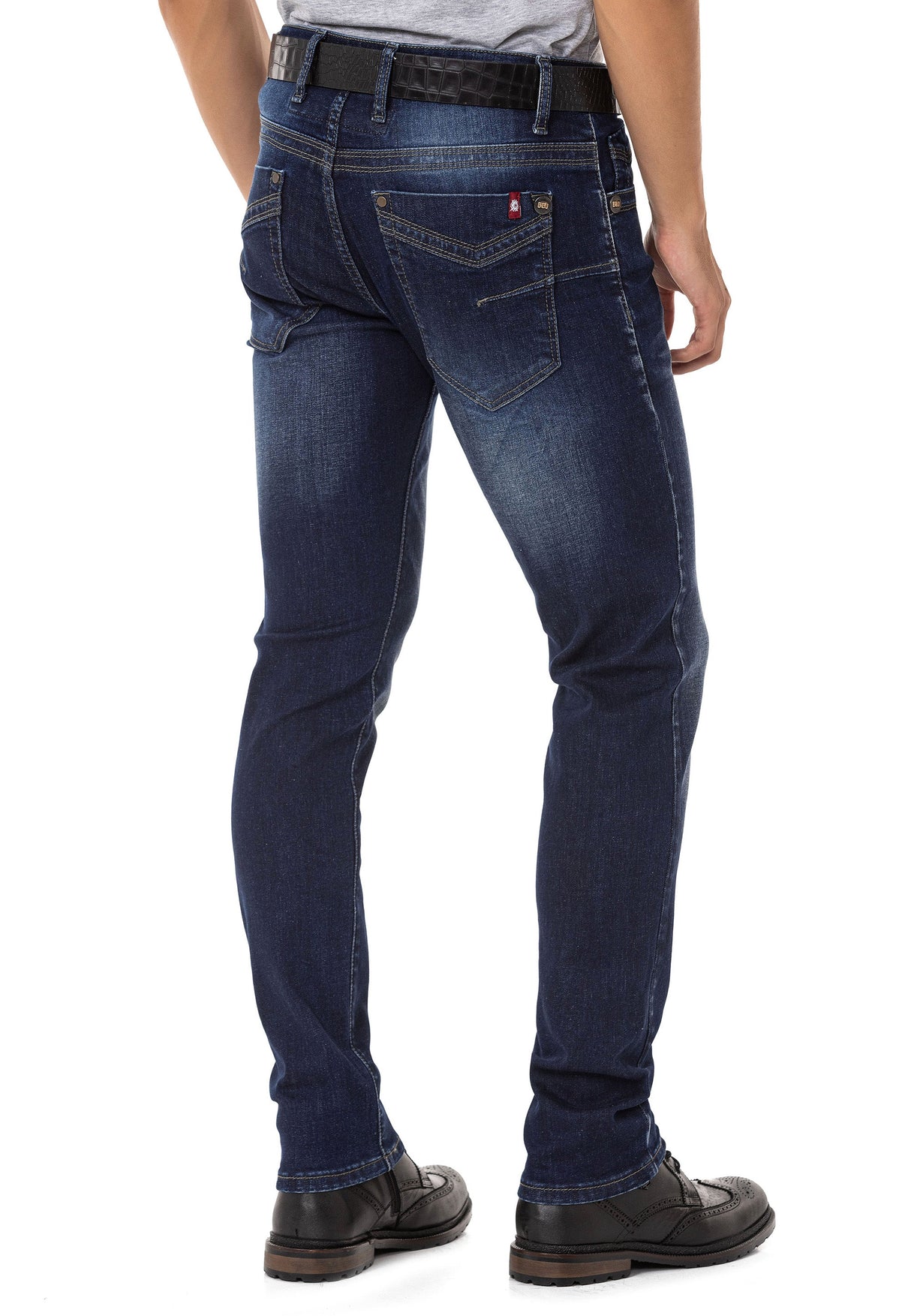 CD811 Men's straight jeans with trendy decorative stitching