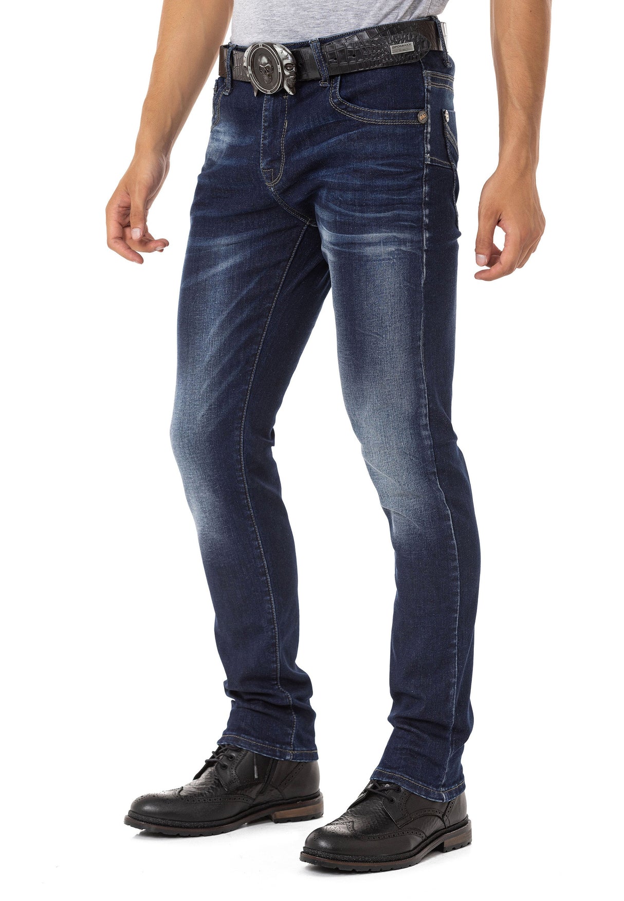 CD811 Men's straight jeans with trendy decorative stitching