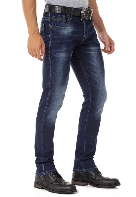 CD811 Men's straight jeans with trendy decorative stitching