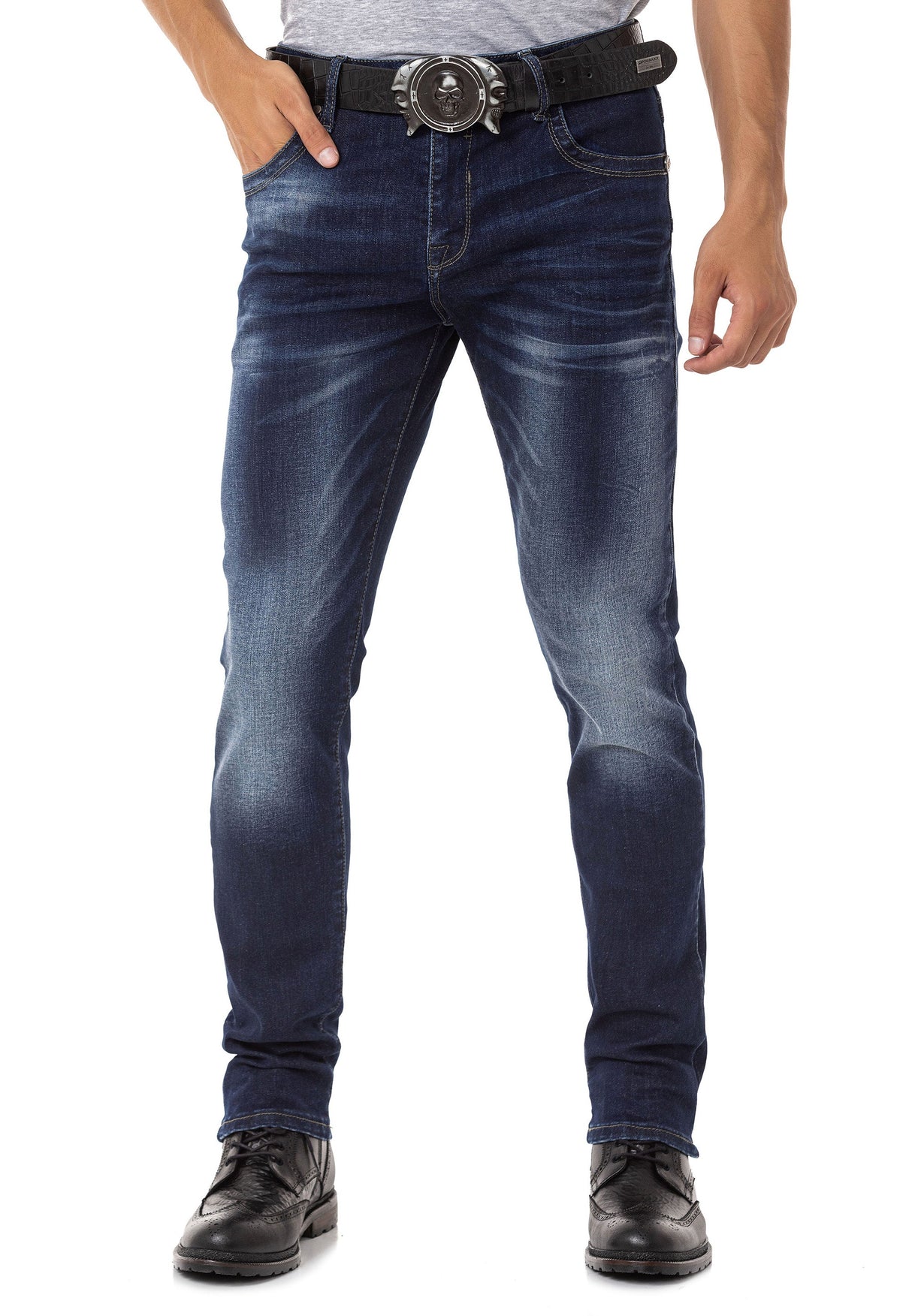 CD811 Men's straight jeans with trendy decorative stitching