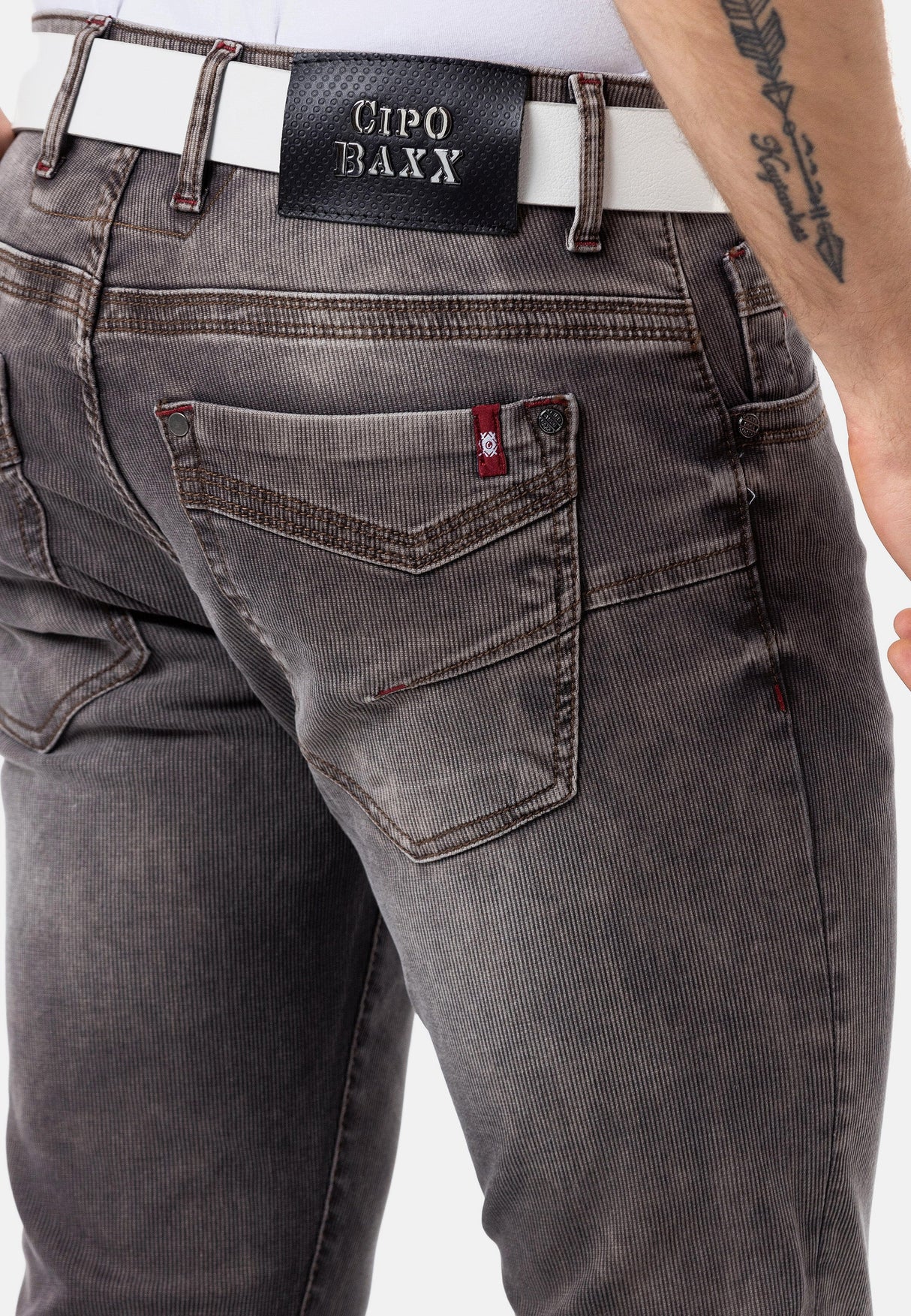 CD811 Men's straight jeans with trendy decorative stitching