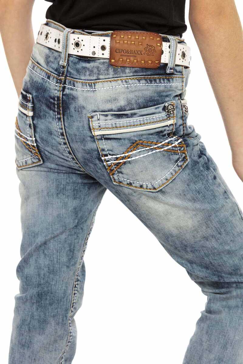 CDK101 Boys' Jeans – Regular Fit in Blue with Used Wash & Contrast Stitching | Durable Denim Trousers for School & Leisure