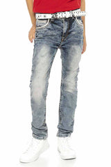 CDK101 Boys' Jeans – Regular Fit in Blue with Used Wash & Contrast Stitching | Durable Denim Trousers for School & Leisure