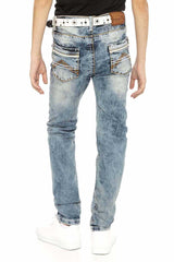 CDK101 Boys' Jeans – Regular Fit in Blue with Used Wash & Contrast Stitching | Durable Denim Trousers for School & Leisure