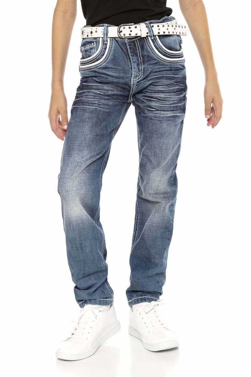 CDK102 Boys' Jeans – Regular Fit in Blue with Contrast Stitching & Distressed Wash | Durable Denim Trousers for School & Leisure