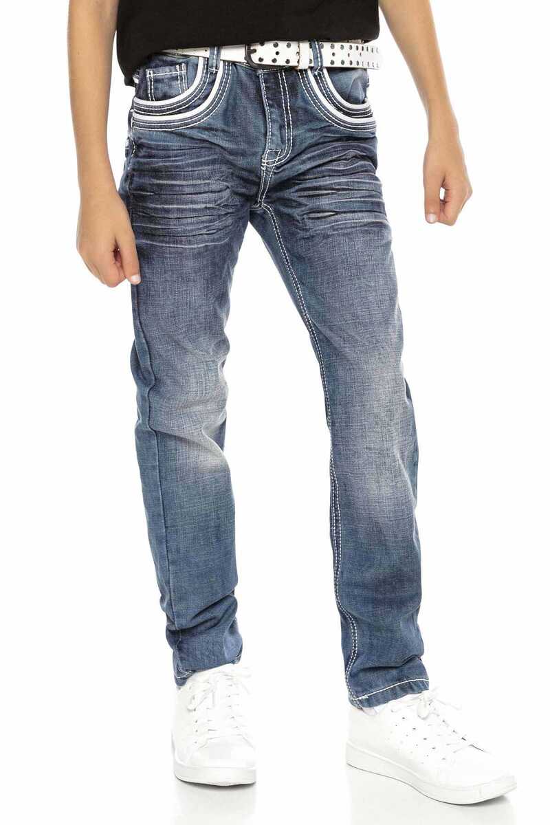 CDK102 Boys' Jeans – Regular Fit in Blue with Contrast Stitching & Distressed Wash | Durable Denim Trousers for School & Leisure