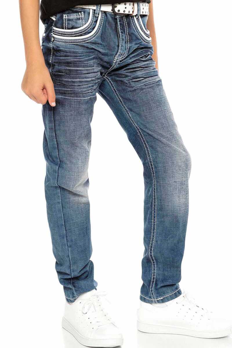 CDK102 Boys' Jeans – Regular Fit in Blue with Contrast Stitching & Distressed Wash | Durable Denim Trousers for School & Leisure