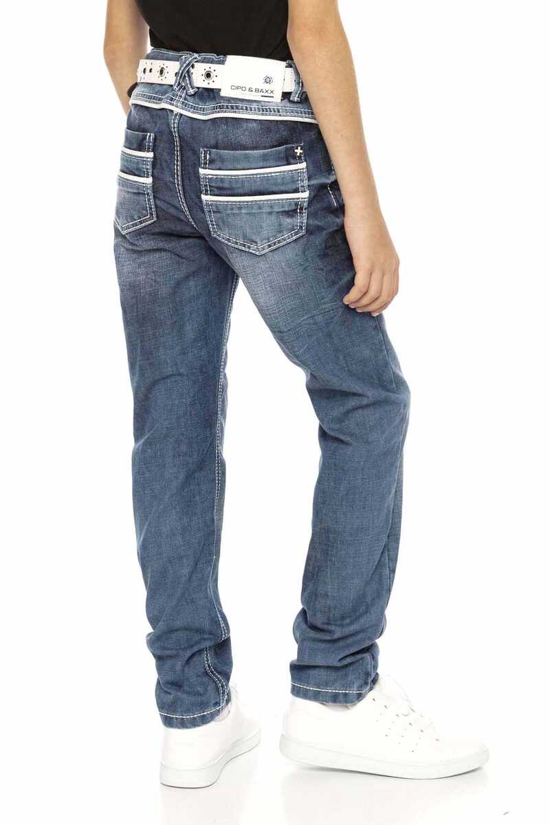 CDK102 Boys' Jeans – Regular Fit in Blue with Contrast Stitching & Distressed Wash | Durable Denim Trousers for School & Leisure