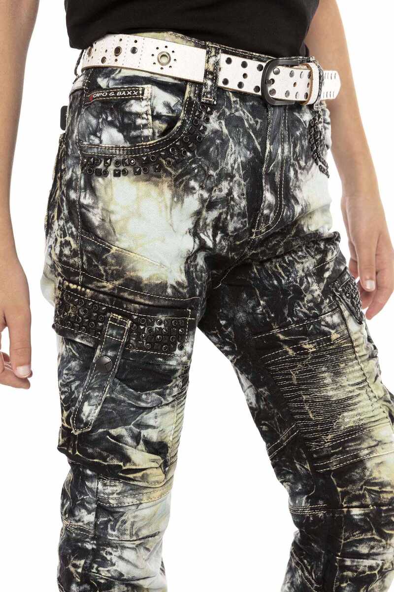 CDK105 Boys' Jeans – Regular Fit in Khaki with Bleach Effect & Multicolor Design | Creative Streetwear for Stylish Kids