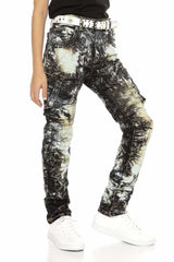 CDK105 Boys' Jeans – Regular Fit in Khaki with Bleach Effect & Multicolor Design | Creative Streetwear for Stylish Kids