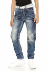 CDK108 Boys' Jeans – Regular Fit in Blue with Used Look & Contrast Stitching | Stylish Kids' Jeans with Ripped Details