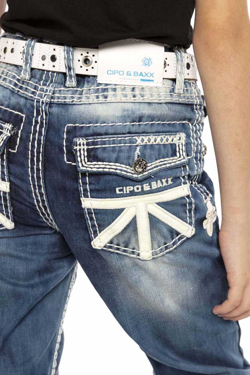 CDK108 Boys' Jeans – Regular Fit in Blue with Used Look & Contrast Stitching | Stylish Kids' Jeans with Ripped Details