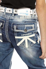 CDK108 Boys' Jeans – Regular Fit in Blue with Used Look & Contrast Stitching | Stylish Kids' Jeans with Ripped Details
