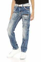 CDK109 Boys' Jeans – Regular Fit in Blue with Ripped Details & Contrast Stitching | Cool Denim Trousers for School & Leisure