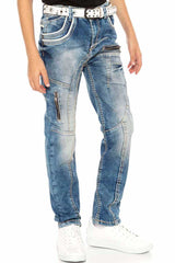 CDK109 Boys' Jeans – Regular Fit in Blue with Ripped Details & Contrast Stitching | Cool Denim Trousers for School & Leisure