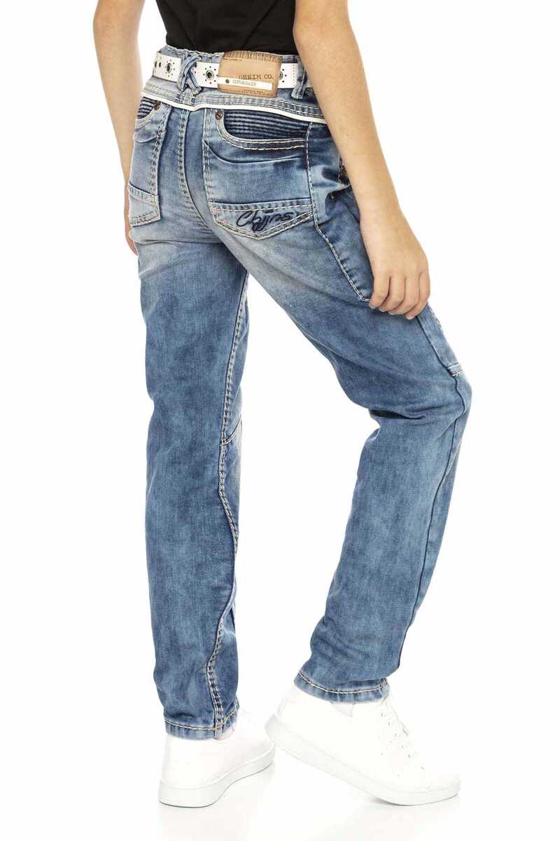 CDK109 Boys' Jeans – Regular Fit in Blue with Ripped Details & Contrast Stitching | Cool Denim Trousers for School & Leisure