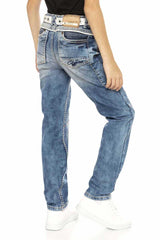 CDK109 Boys' Jeans – Regular Fit in Blue with Ripped Details & Contrast Stitching | Cool Denim Trousers for School & Leisure