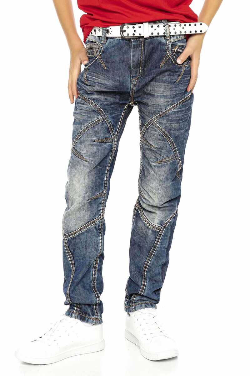 CDK110 Boys' Jeans – Regular Fit in Blue with Distinctive Seams & Distressed Wash | Stylish Denim Trousers for School & Leisure