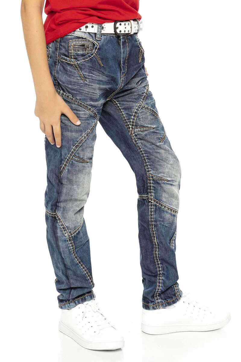 CDK110 Boys' Jeans – Regular Fit in Blue with Distinctive Seams & Distressed Wash | Stylish Denim Trousers for School & Leisure