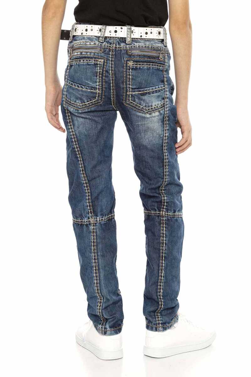 CDK110 Boys' Jeans – Regular Fit in Blue with Distinctive Seams & Distressed Wash | Stylish Denim Trousers for School & Leisure