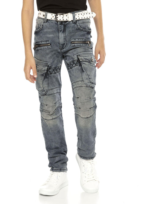 CDK111 – Regular fit in grey with a used look and decorative stitching | Stylish children's jeans for everyday wear and leisure