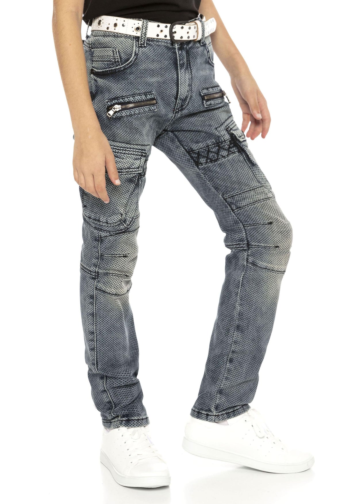 CDK111 – Regular fit in grey with a used look and decorative stitching | Stylish children's jeans for everyday wear and leisure