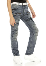 CDK111 – Regular fit in grey with a used look and decorative stitching | Stylish children's jeans for everyday wear and leisure
