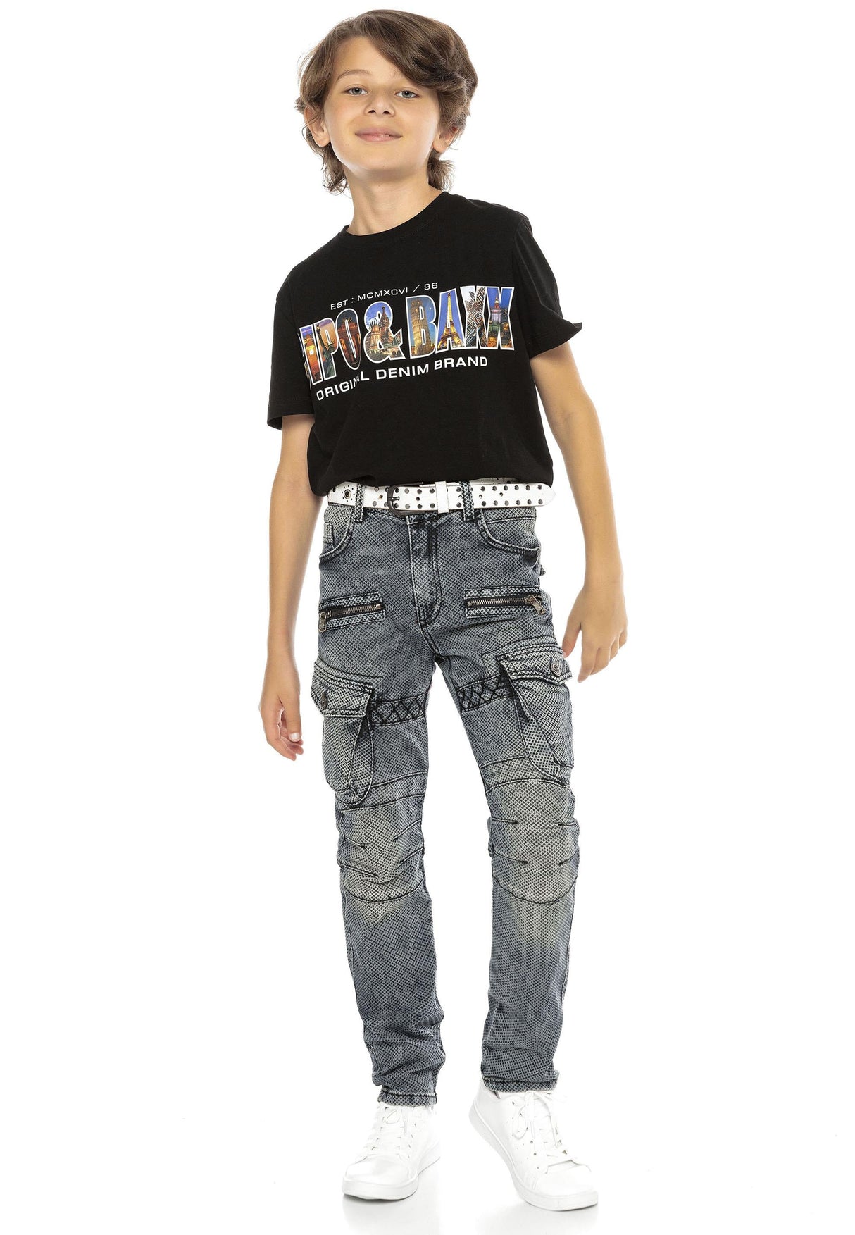 CDK111 – Regular fit in grey with a used look and decorative stitching | Stylish children's jeans for everyday wear and leisure