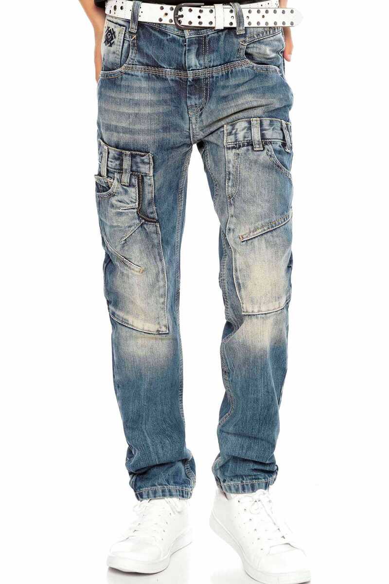 CDK114 Boys' Jeans – Regular Fit in Blue with Used Wash & Distinctive Seams | Robust Denim Trousers for School & Leisure