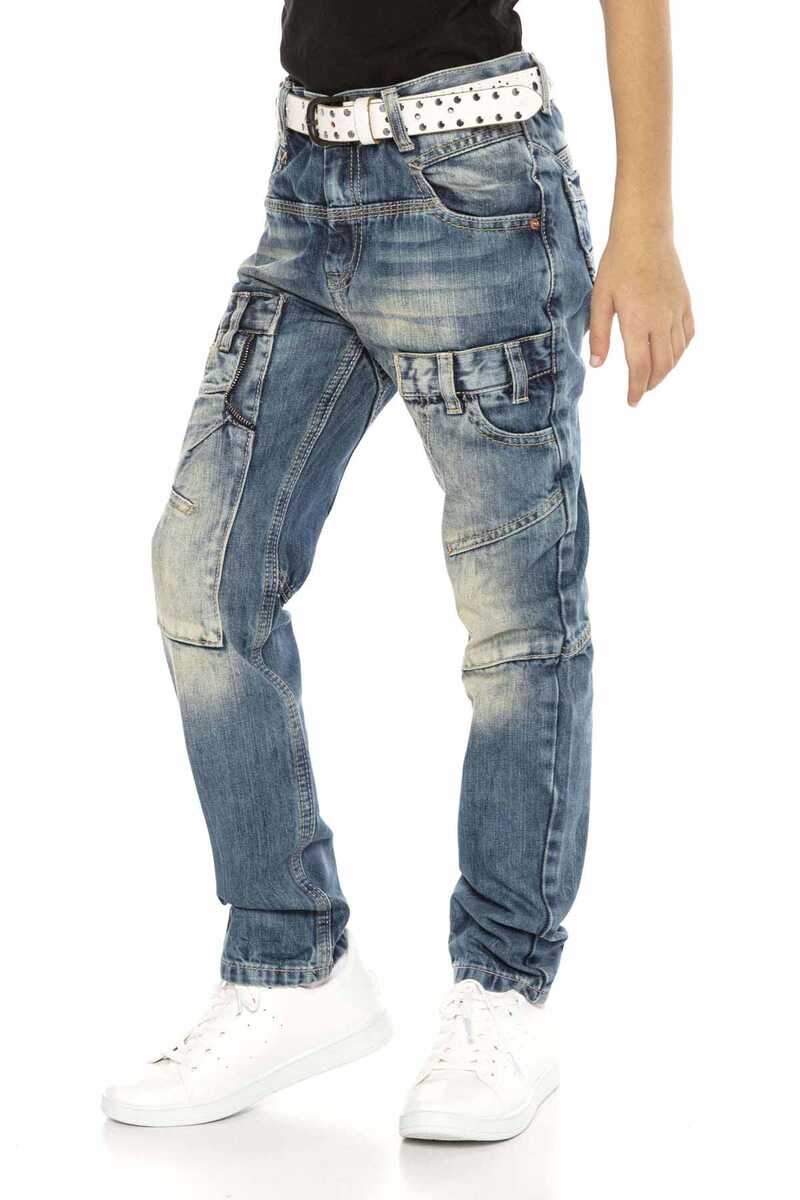 CDK114 Boys' Jeans – Regular Fit in Blue with Used Wash & Distinctive Seams | Robust Denim Trousers for School & Leisure