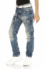 CDK114 Boys' Jeans – Regular Fit in Blue with Used Wash & Distinctive Seams | Robust Denim Trousers for School & Leisure