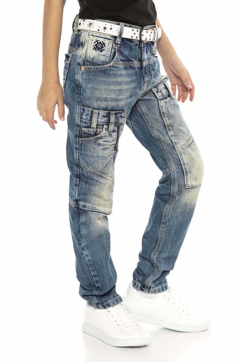 CDK114 Boys' Jeans – Regular Fit in Blue with Used Wash & Distinctive Seams | Robust Denim Trousers for School & Leisure