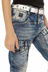 CDK114 Boys' Jeans – Regular Fit in Blue with Used Wash & Distinctive Seams | Robust Denim Trousers for School & Leisure