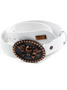 CG166 Men's leather belt with skull-shaped buckle and metal patch