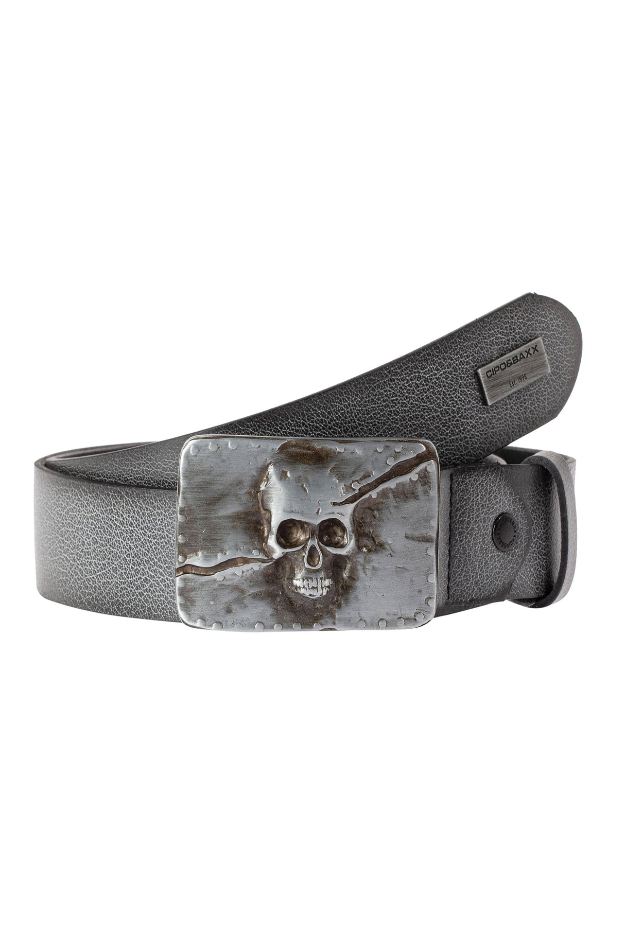 CG170 Men's leather belt with stylish skull motif
