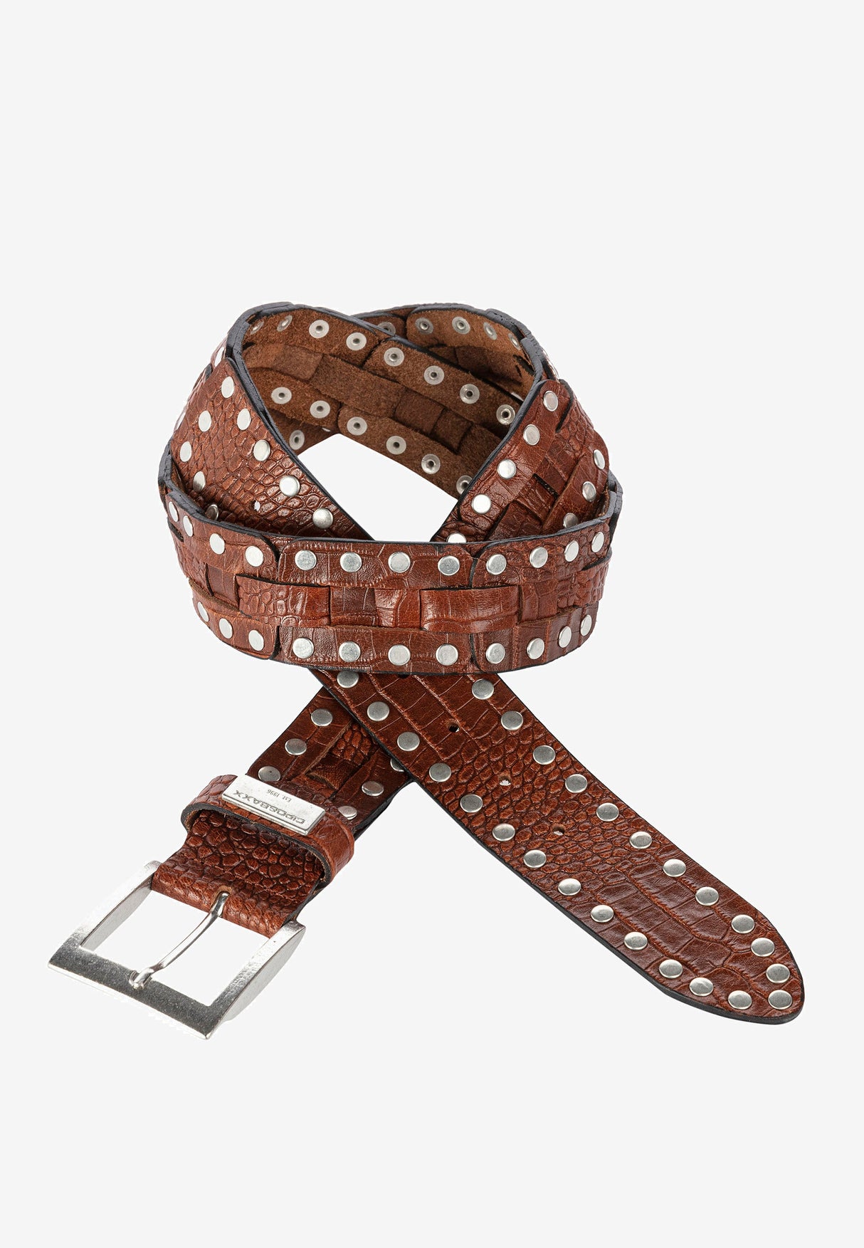 CG175 Men's leather belt with embossing and rivets