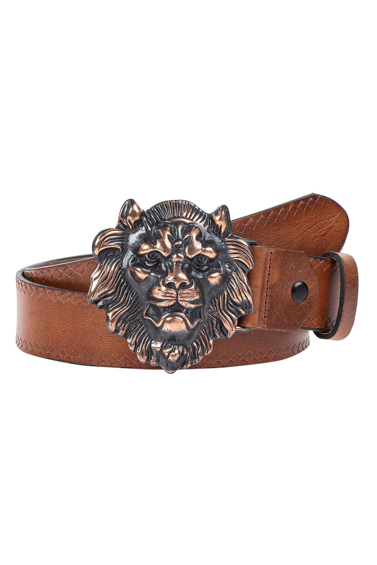 CG196 Men's belt with striking lion's head buckle