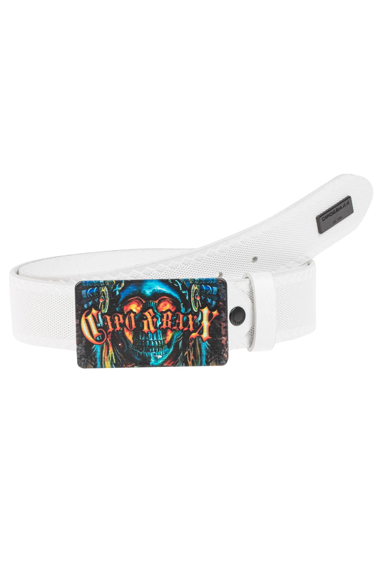 CG205 Men's belt with colorful rectangular skull motif