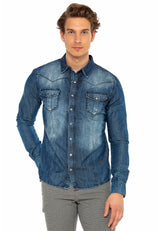CH165 Men's denim shirt with practical snap buttons