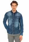 CH165 Men's denim shirt with practical snap buttons
