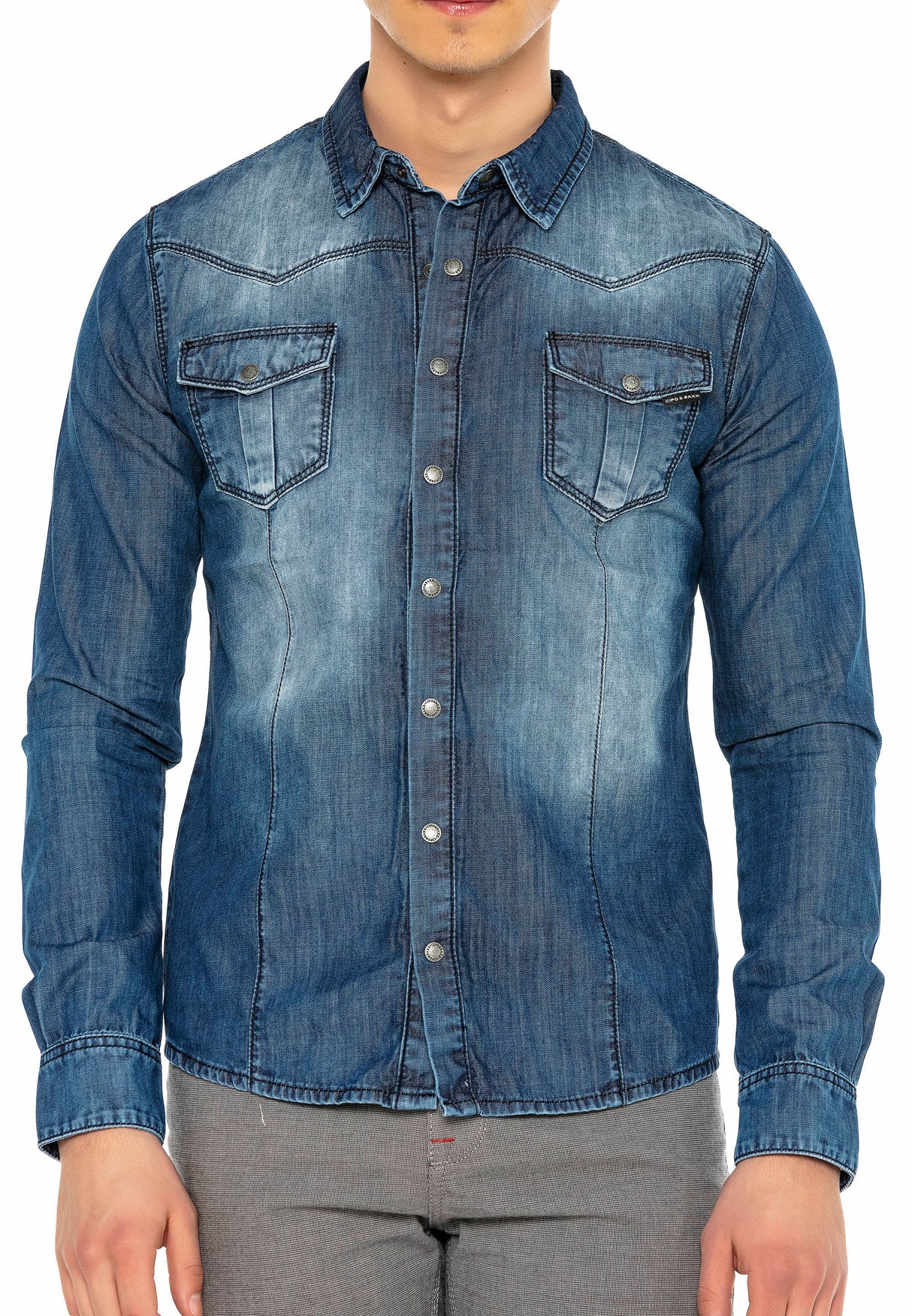 CH165 Men's denim shirt with practical snap buttons