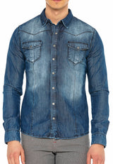 CH165 Men's denim shirt with practical snap buttons