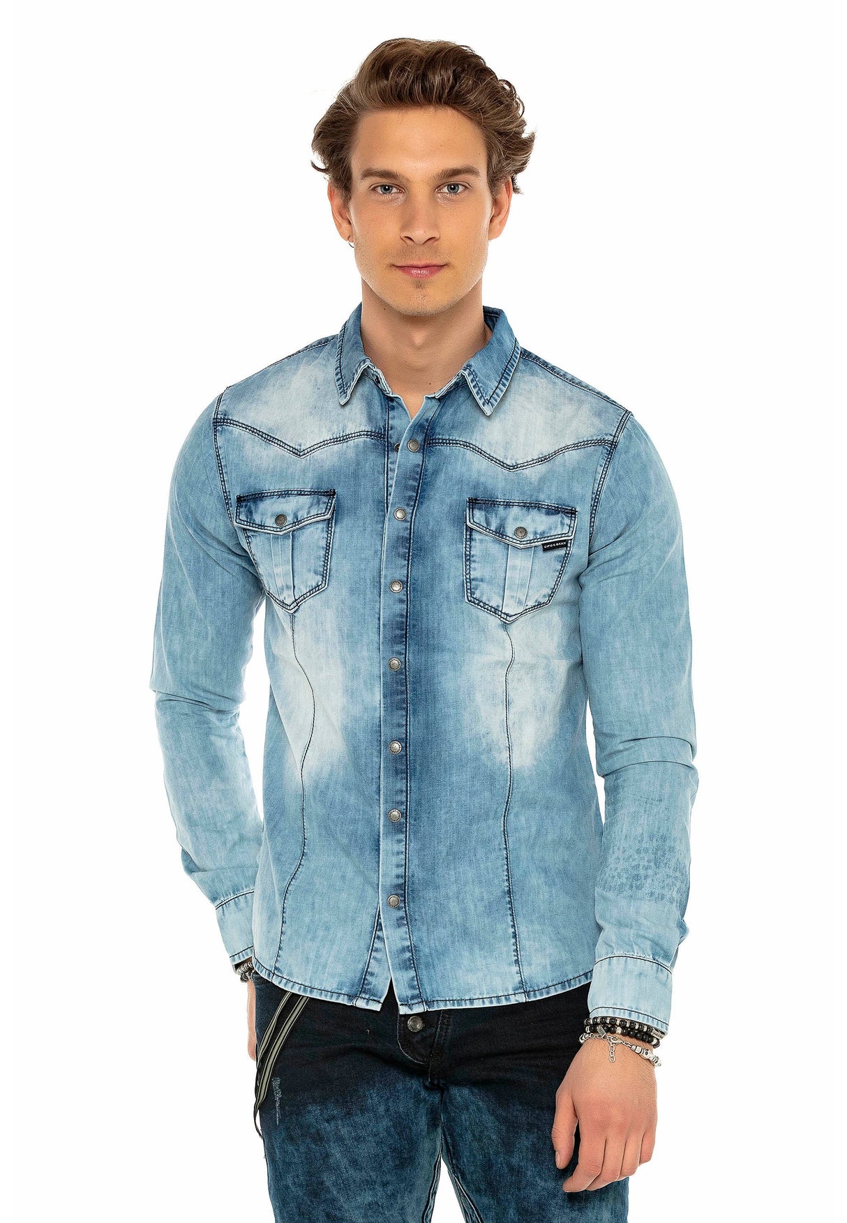 CH165 Men's denim shirt with practical snap buttons