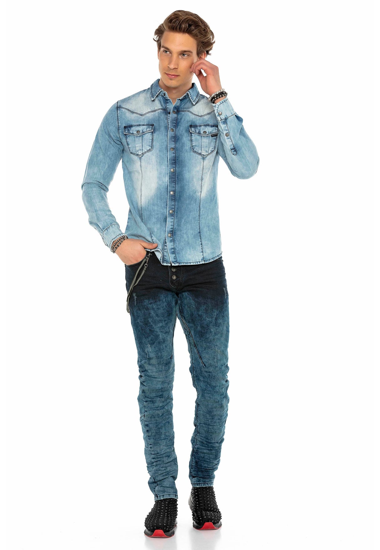 CH165 Men's denim shirt with practical snap buttons