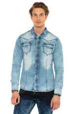 CH165 Men's denim shirt with practical snap buttons