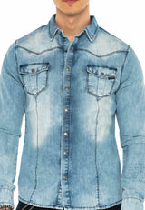 CH165 Men's denim shirt with practical snap buttons