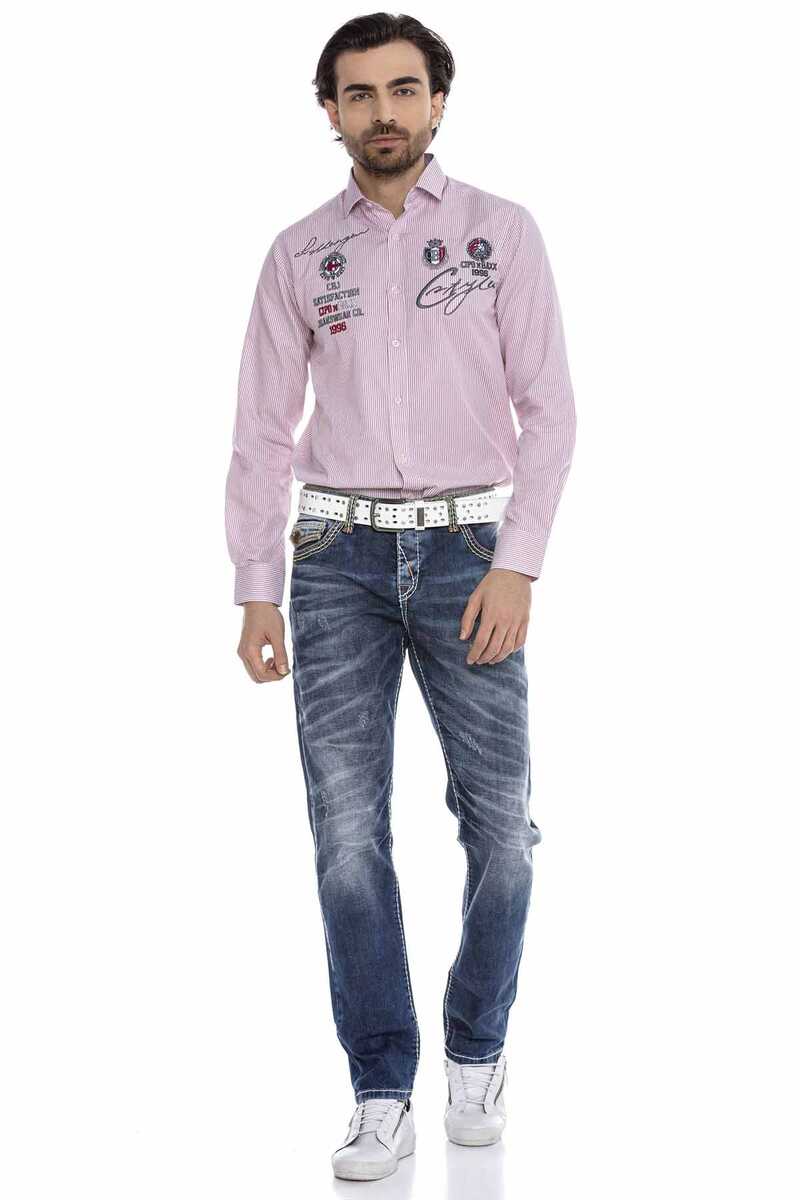 CH180 Men's long-sleeved shirt with trendy embroidery