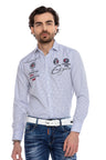 CH185 Men's long-sleeved shirt with trendy embroidery